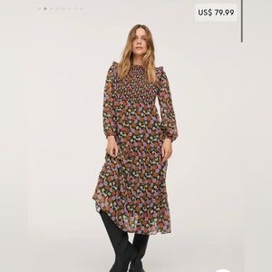 Mango Floral Printed Dress with Balloon Sleeves S